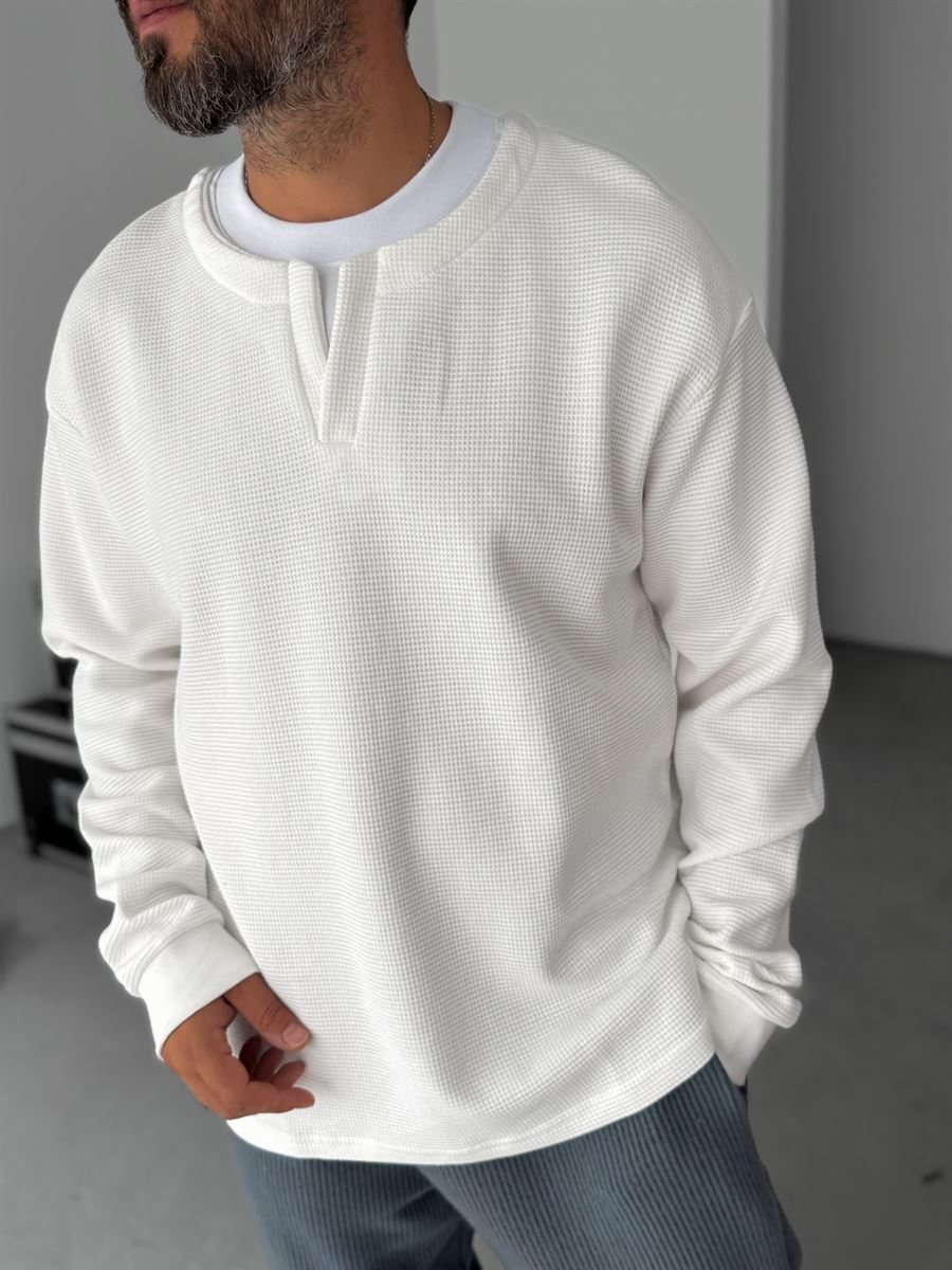 V-Neck Waffle Sweatshirt