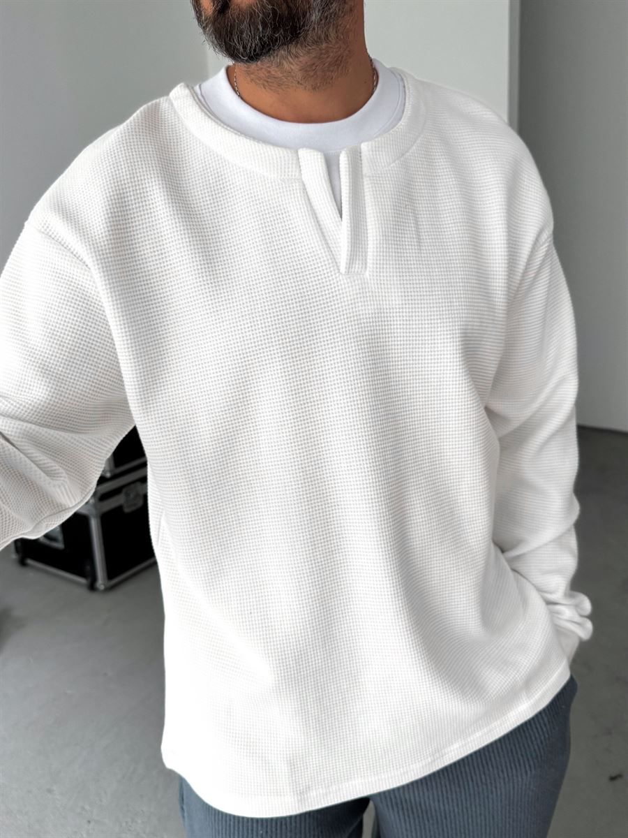 V-Neck Waffle Sweatshirt