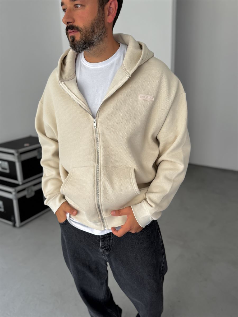 Waffle Zipped Hooded Sweatshirt