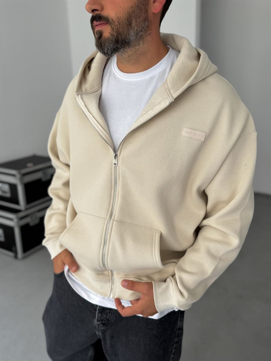 Waffle Zipped Hooded Sweatshirt