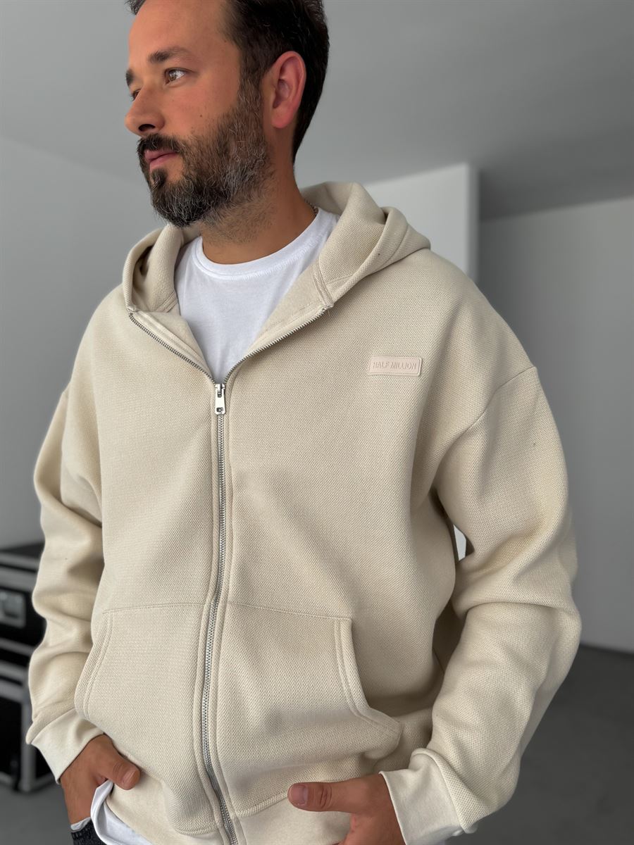 Waffle Zipped Hooded Sweatshirt