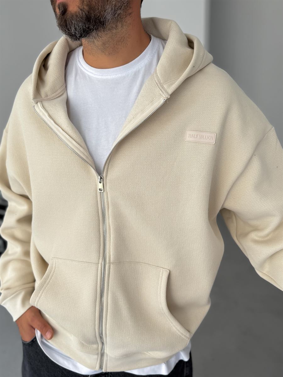Waffle Zipped Hooded Sweatshirt