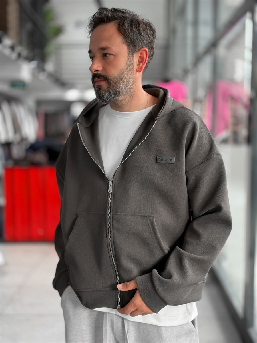 Waffle Zipped Hooded Sweatshirt