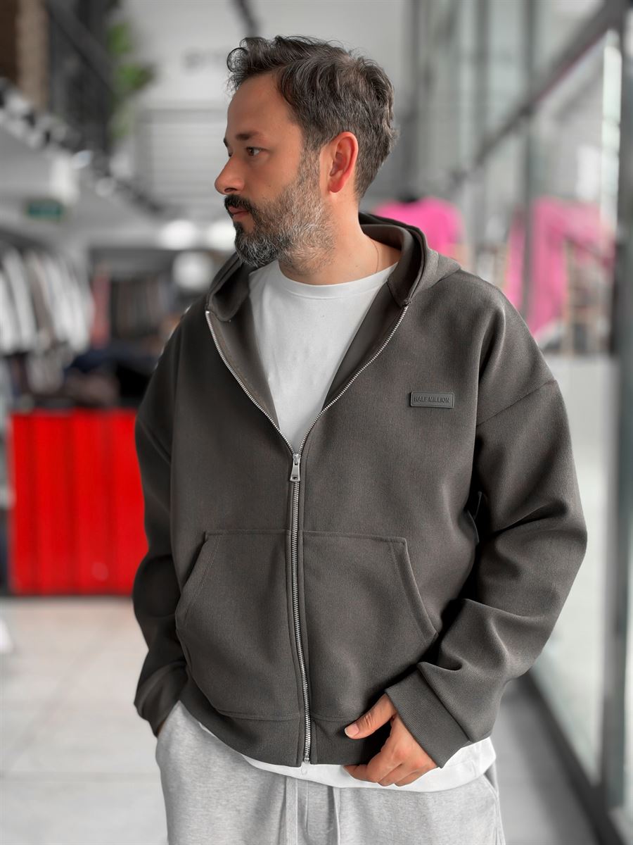 Waffle Zipped Hooded Sweatshirt