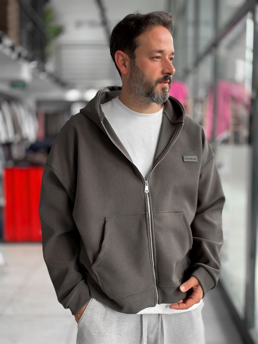 Waffle Zipped Hooded Sweatshirt