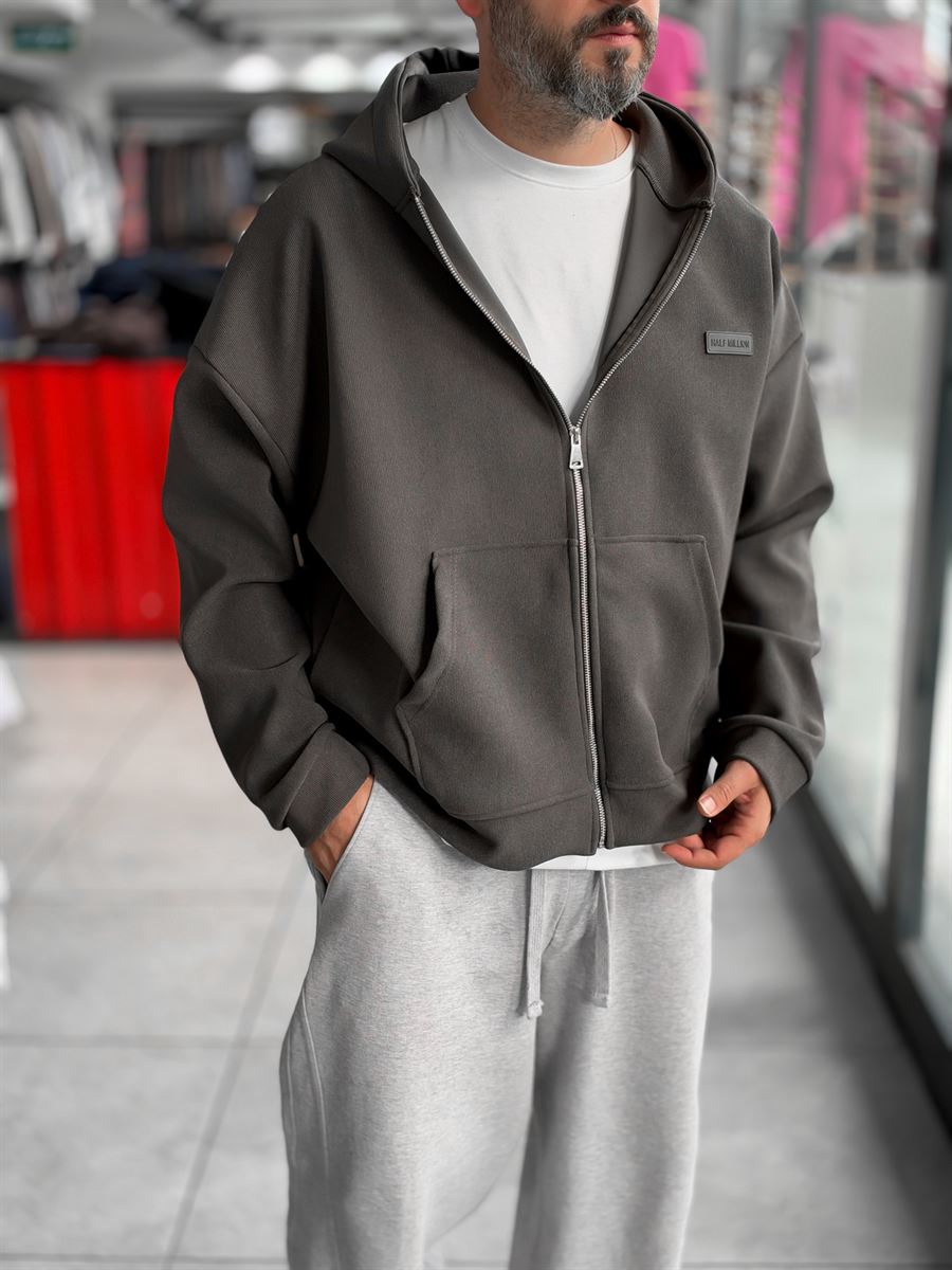 Waffle Zipped Hooded Sweatshirt