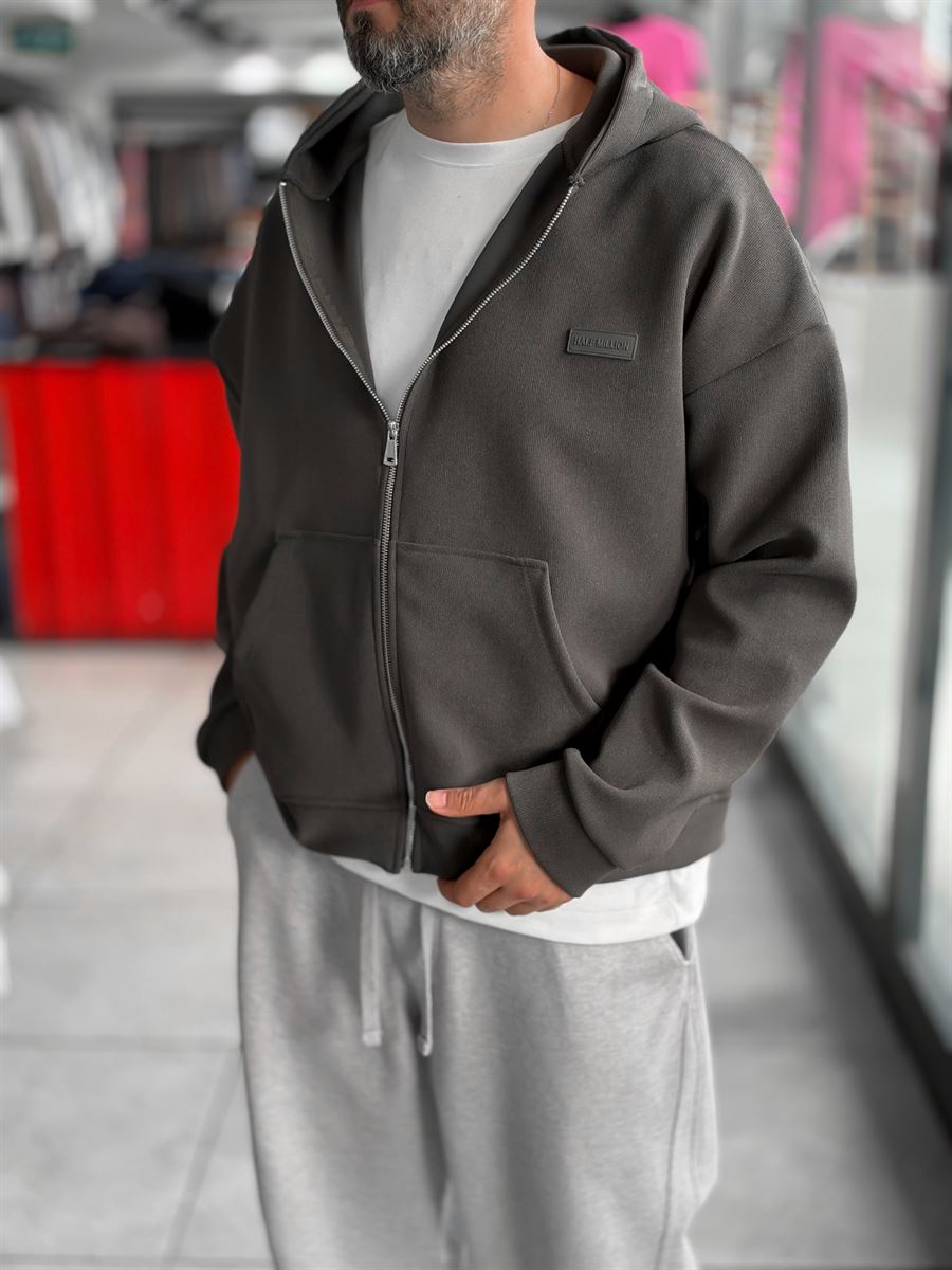 Waffle Zipped Hooded Sweatshirt
