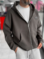 Waffle Zipped Hooded Sweatshirt