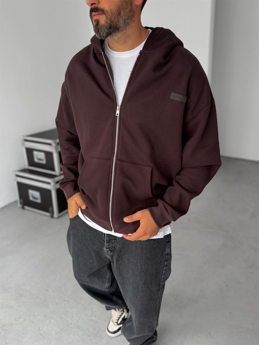 Waffle Zipped Hooded Sweatshirt