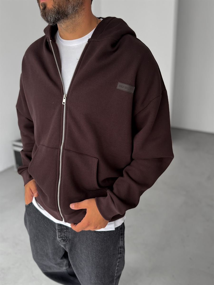 Waffle Zipped Hooded Sweatshirt