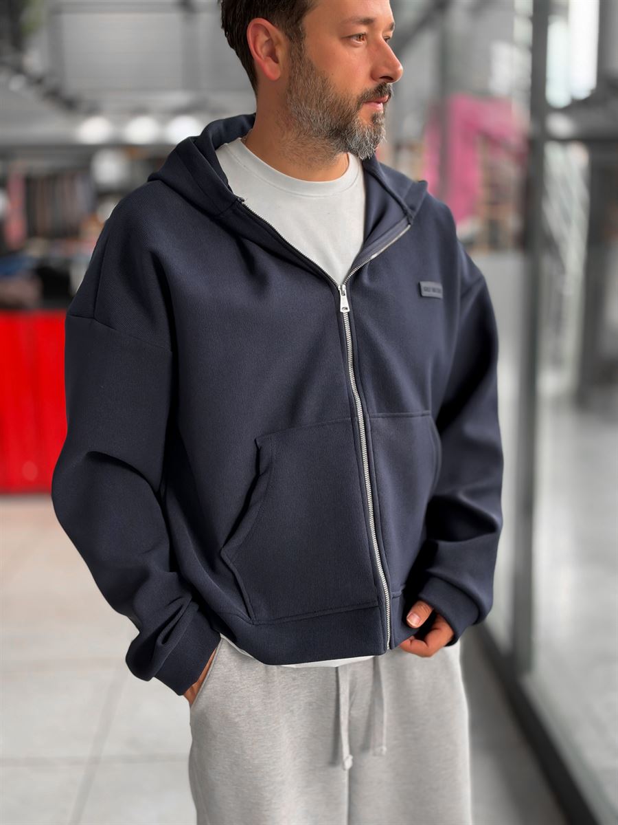 Waffle Zipped Hooded Sweatshirt