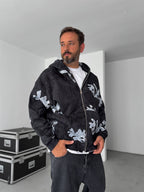 Leaf Patterned Zipped Sweatshirt