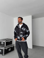 Leaf Patterned Zipped Sweatshirt