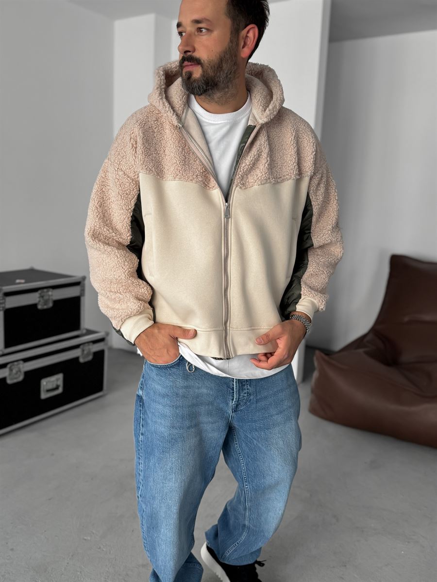 Quilted Sleeve Hooded Plush Sweatshirt