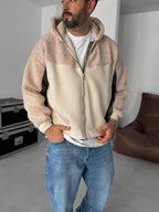 Quilted Sleeve Hooded Plush Sweatshirt