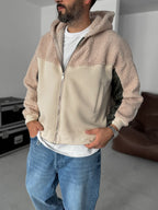 Quilted Sleeve Hooded Plush Sweatshirt
