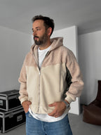 Quilted Sleeve Hooded Plush Sweatshirt
