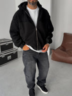 Quilted Sleeve Hooded Plush Sweatshirt
