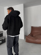 Quilted Sleeve Hooded Plush Sweatshirt