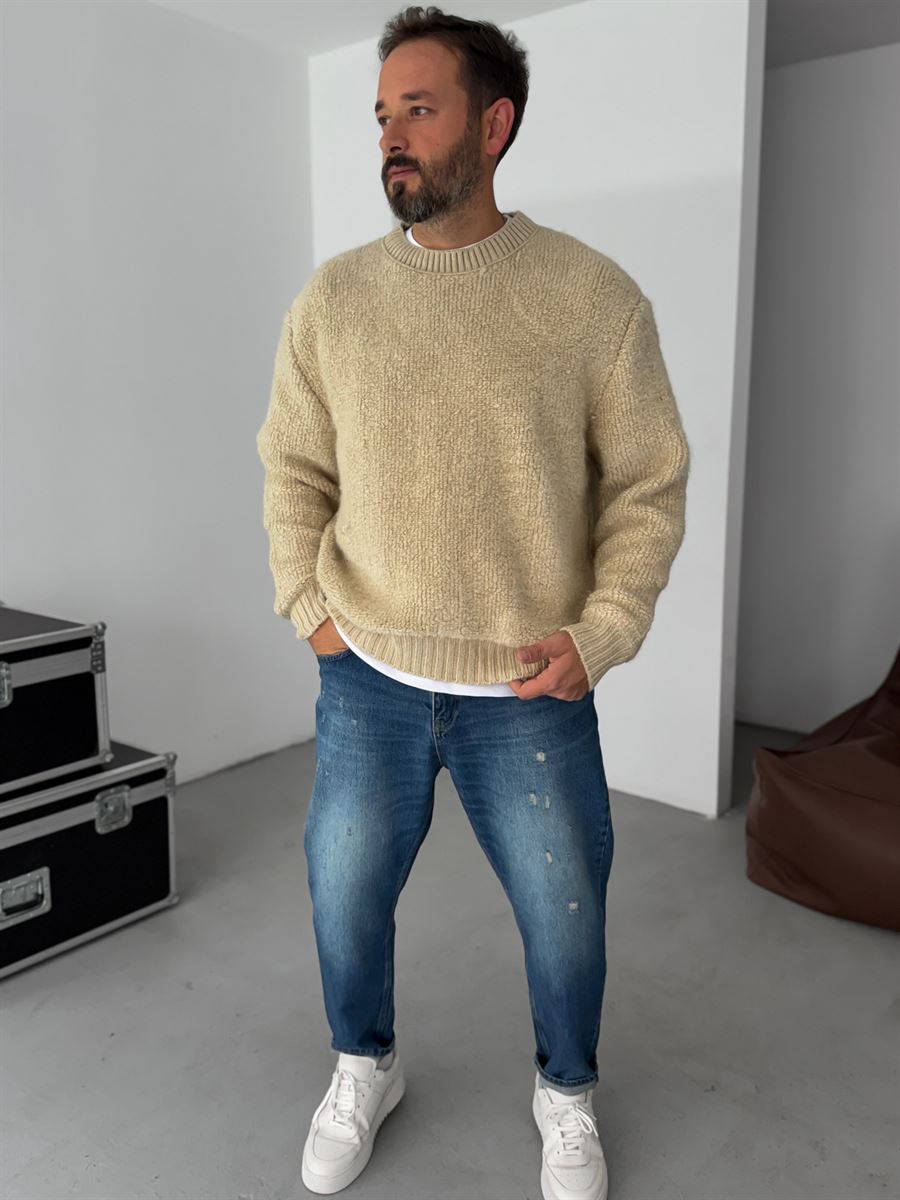 Beige Woven Knit Sweater YP-5023