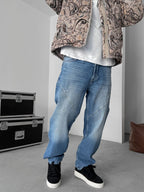 Diagonal Stitched Distressed Baggy Jean