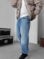 Diagonal Stitched Distressed Baggy Jean