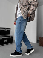 Diagonal Stitched Distressed Baggy Jean