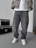 Diagonal Stitched Distressed Baggy Jean