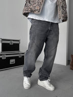 Diagonal Stitched Distressed Baggy Jean