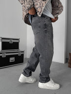 Diagonal Stitched Distressed Baggy Jean