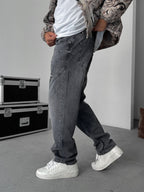 Diagonal Stitched Distressed Baggy Jean