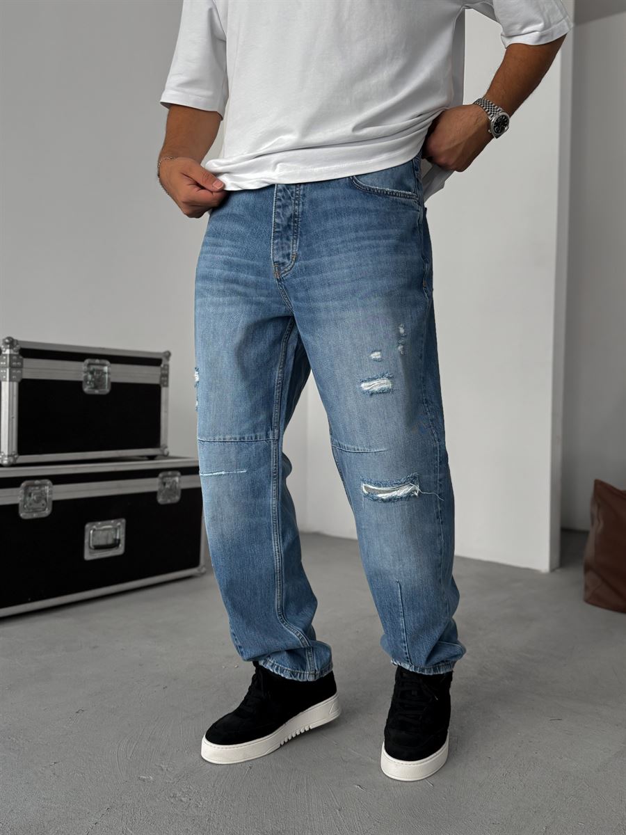 Knee Stitched Distressed Baggy Jean