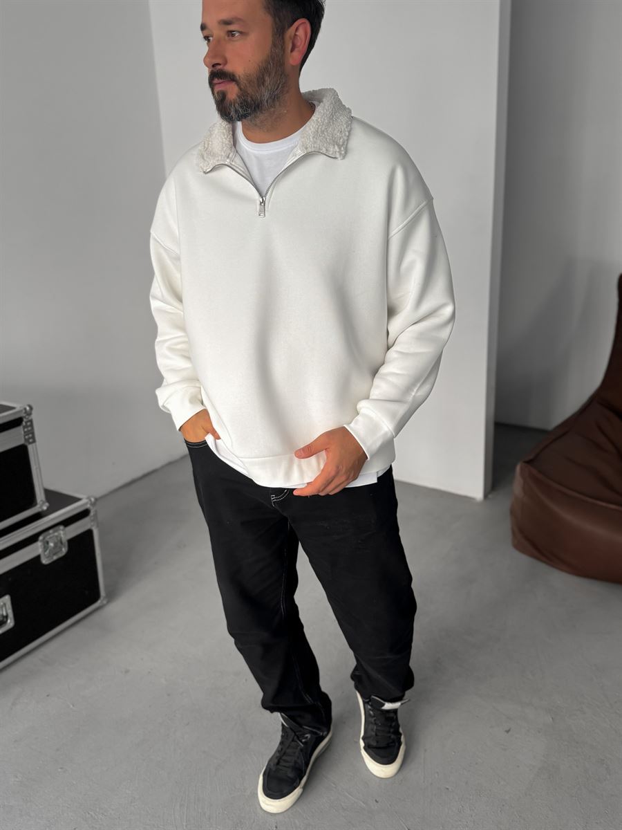 Plush Collar Zipped Sweatshirt