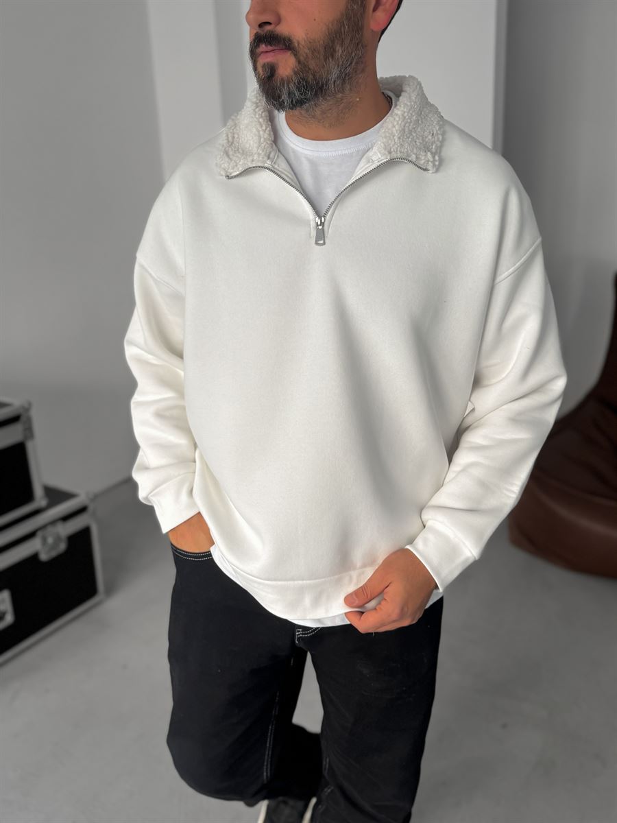 Plush Collar Zipped Sweatshirt