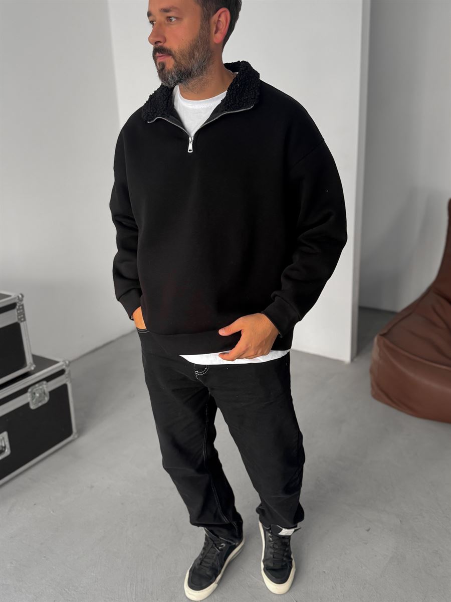 Plush Collar Zipped Sweatshirt