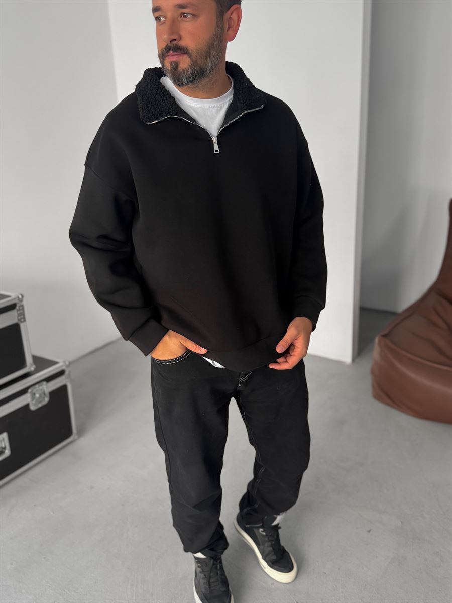 Plush Collar Zipped Sweatshirt