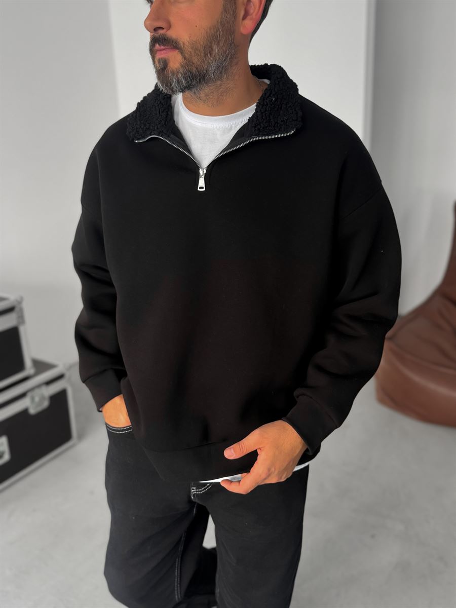 Plush Collar Zipped Sweatshirt