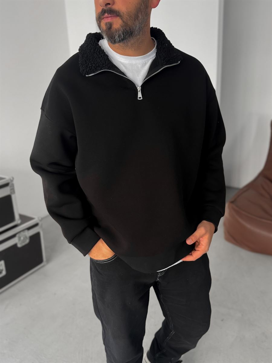 Plush Collar Zipped Sweatshirt