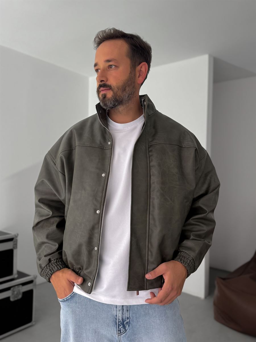 Effected Bomber Leather Jacket