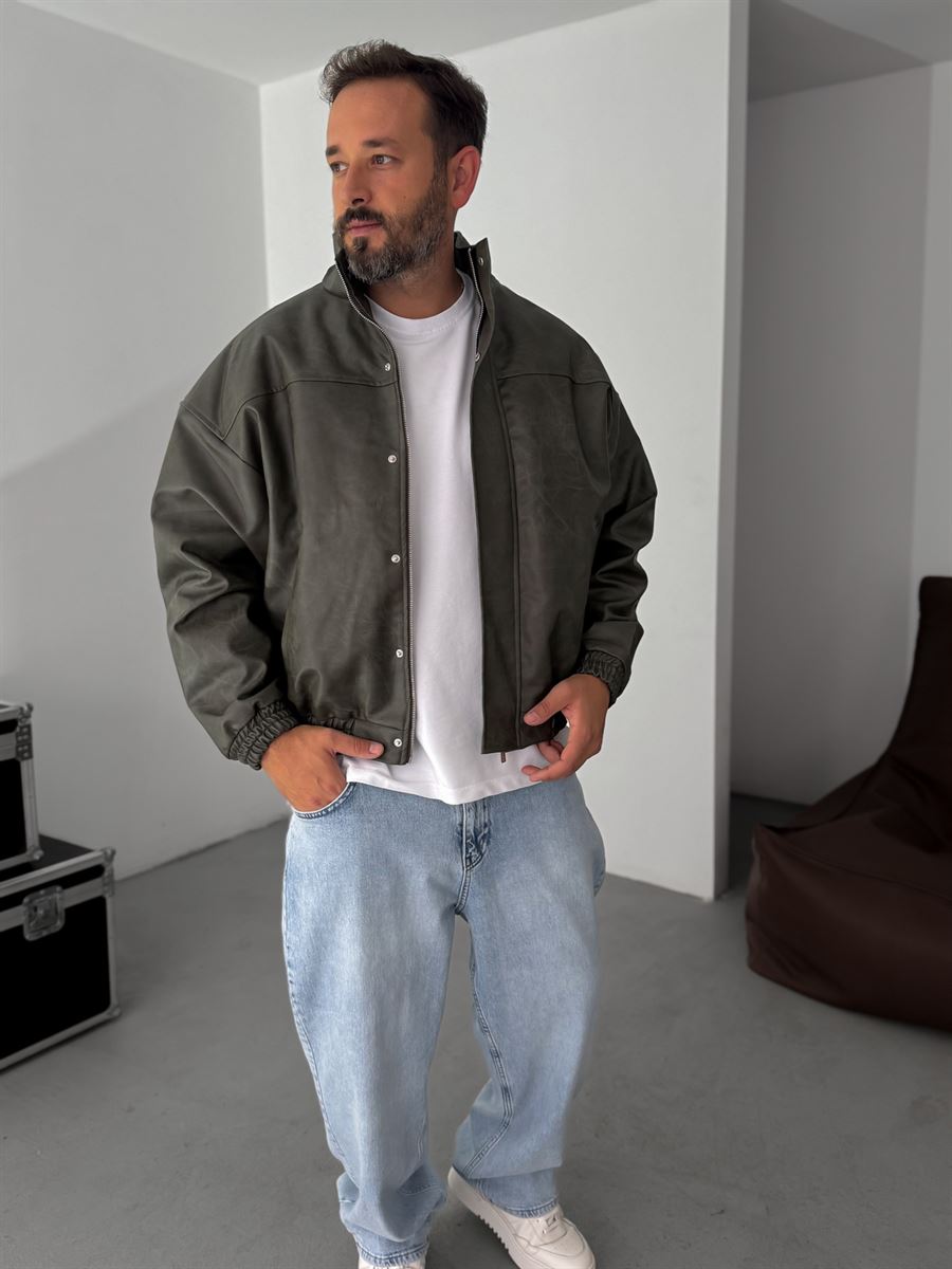 Effected Bomber Leather Jacket