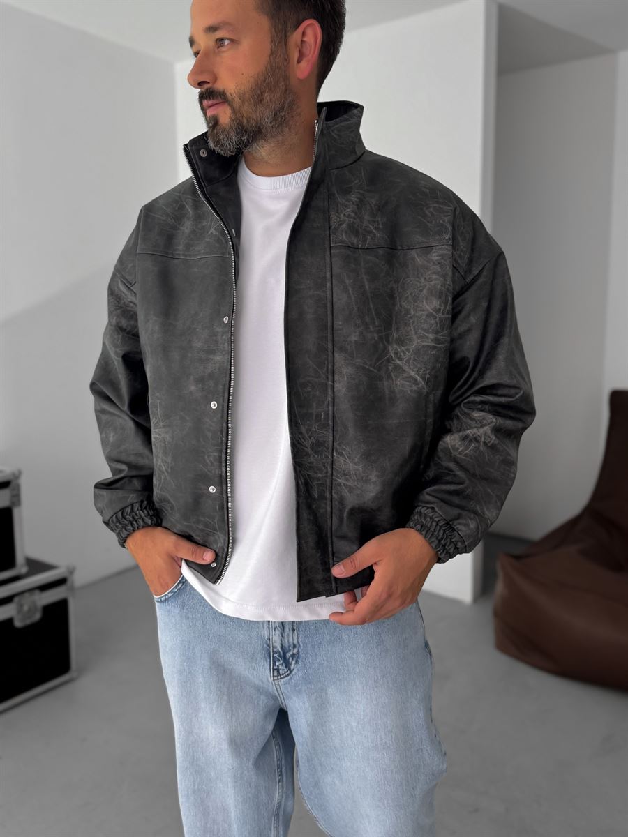 Effected Bomber Leather Jacket