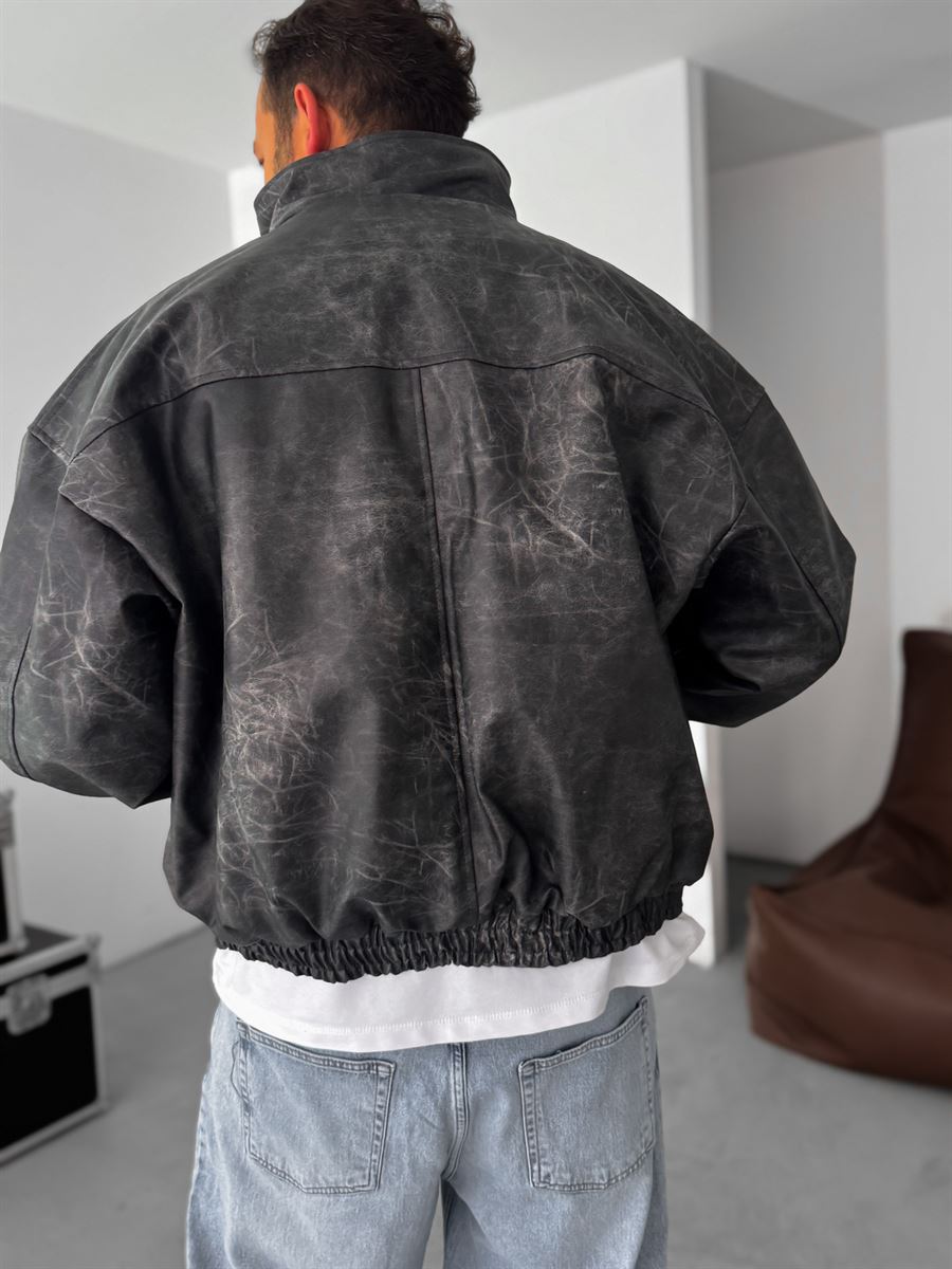 Effected Bomber Leather Jacket