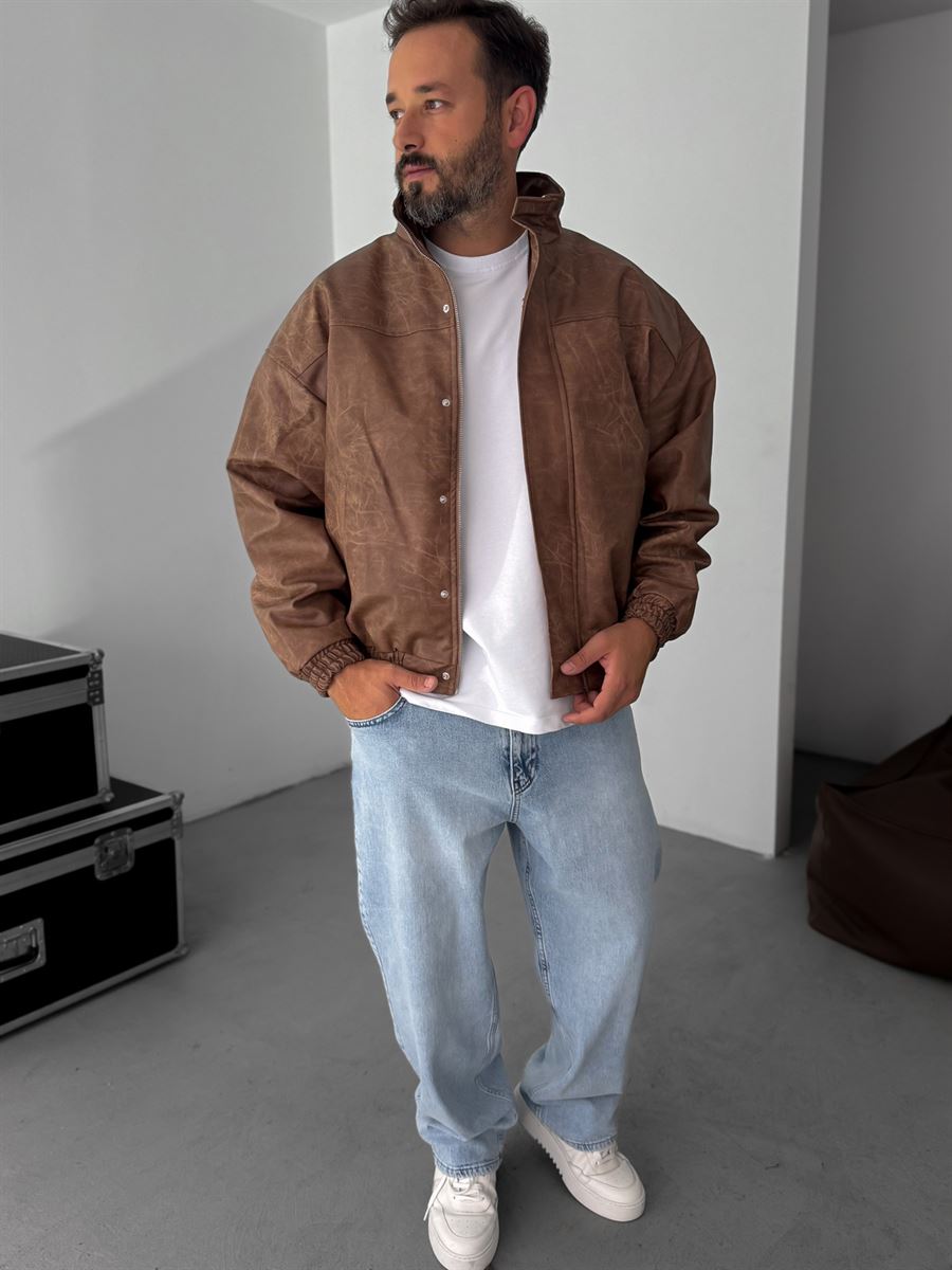 Effected Bomber Leather Jacket