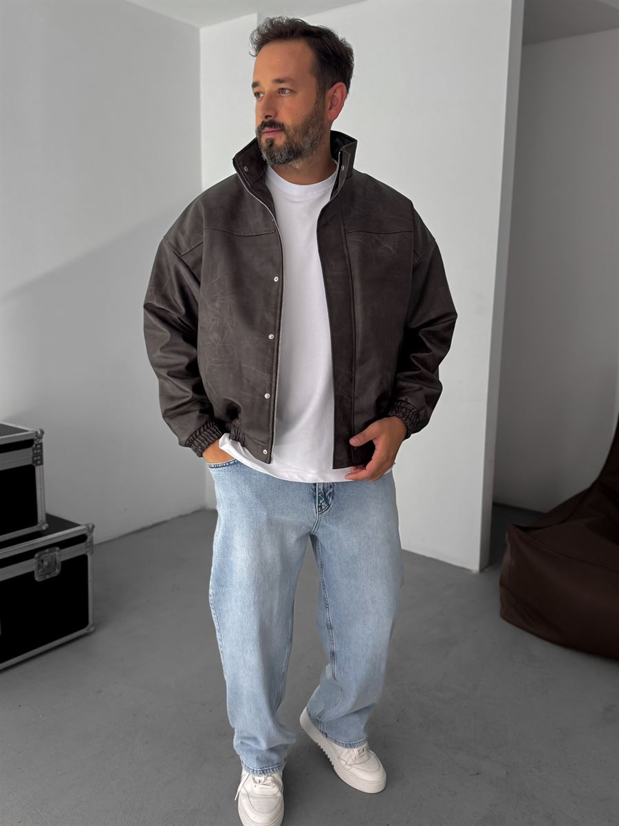 Effected Bomber Leather Jacket