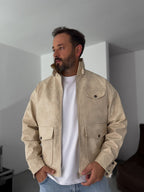 Double Pocket Effected Bomber Leather Jacket