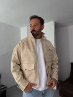 Double Pocket Effected Bomber Leather Jacket