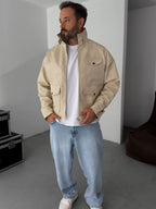 Double Pocket Effected Bomber Leather Jacket