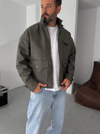 Double Pocket Effected Bomber Leather Jacket