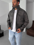 Double Pocket Effected Bomber Leather Jacket
