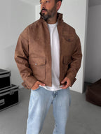 Double Pocket Effected Bomber Leather Jacket